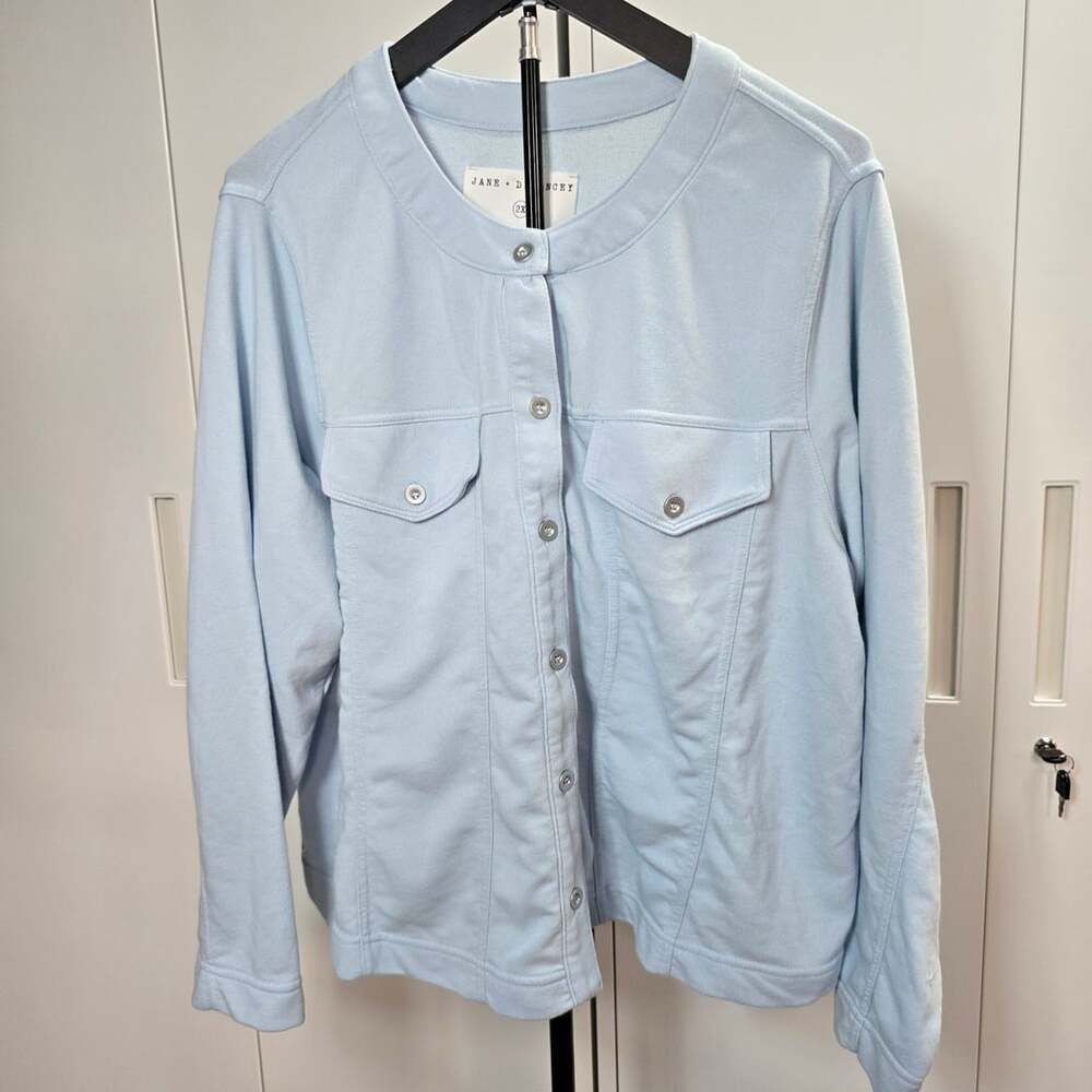 Jane & Delancey Jacket Size 2X Light Blue Button Up Pocket Cotton Blend